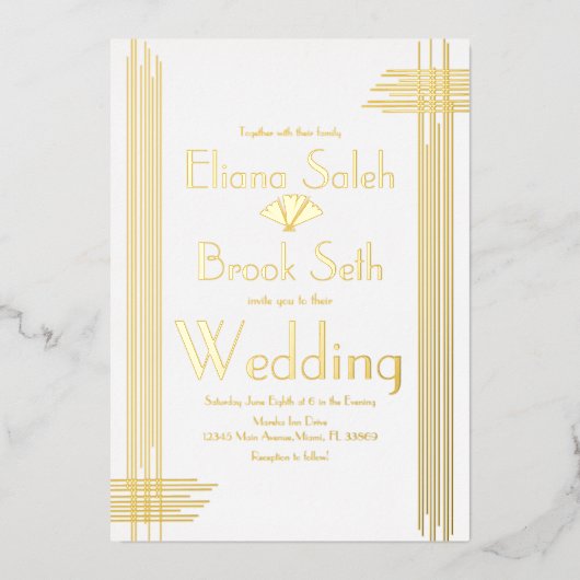 Modern Gabsty Art Deco Gold Wedding Folie Uitnodiging (Voorkant)