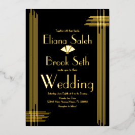 Modern Gabsty Art Deco Gold Wedding geperst Folie Uitnodiging