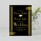 Modern Gabsty Art Deco Gold Wedding geperst Folie Uitnodiging (Staand Voorkant)