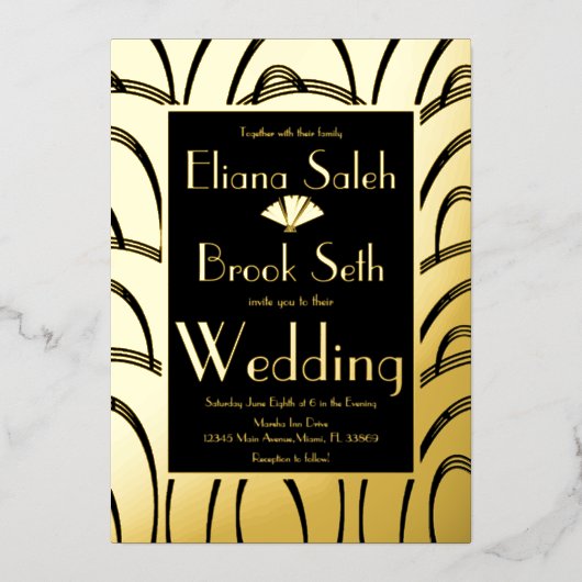 Modern Gabsty Patterned Gold Wedding Ppress Folie Uitnodiging (Voorkant)