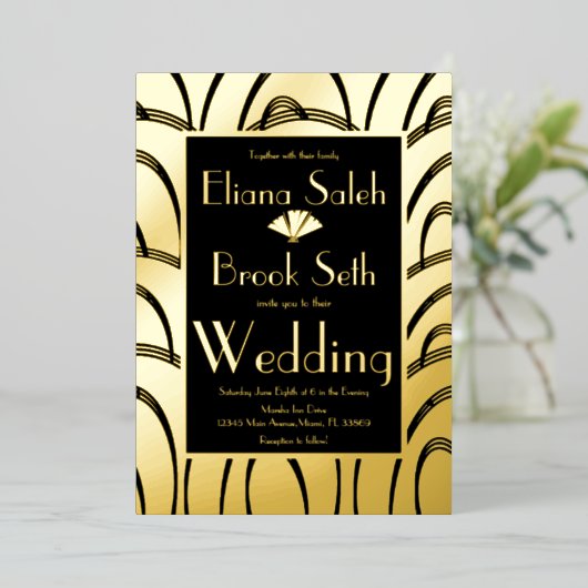 Modern Gabsty Patterned Gold Wedding Ppress Folie Uitnodiging (Staand Voorkant)