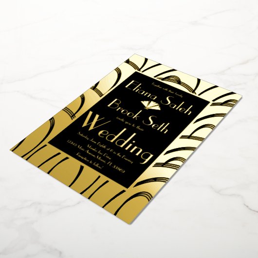 Modern Gabsty Patterned Gold Wedding Ppress Folie Uitnodiging (Gedraaid)