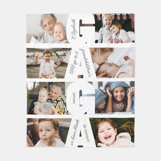 Modern Gaga Photo Collage & Grandkids' Names Fleece Deken (Voorkant)