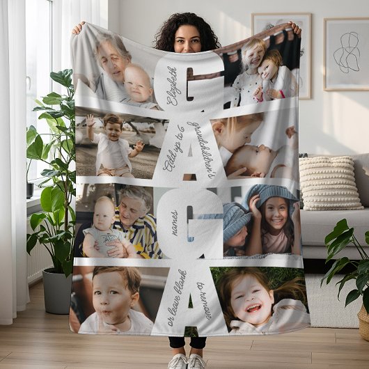 Modern Gaga Photo Collage & Grandkids' Names Fleece Deken