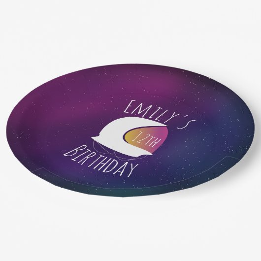 Modern Galaxy Astronaut Birthday Party Papieren Bordje (Gekanteld)