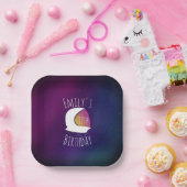 Modern Galaxy Astronaut Birthday Party Square Papieren Bordje (Feest)