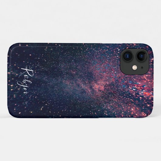 Modern Galaxy Glitter Custom Name Girly Case-Mate iPhone Case (Achterkant (horizontaal))