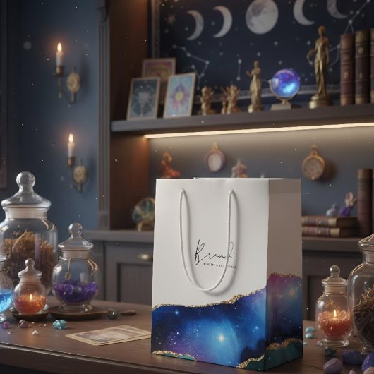 Modern Galaxy Levendig Hemels Merklogo Wit Medium Cadeauzakje