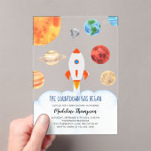 Modern Galaxy Planets Ruimteraket Baby shower Acryl Uitnodigingen (Insitu (Draagbaar))