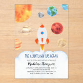 Modern Galaxy Planets Ruimteraket Baby shower Acryl Uitnodigingen (Voorkant)