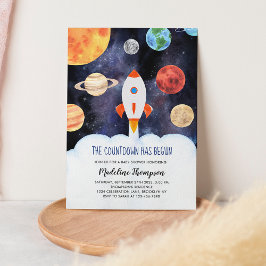 Modern Galaxy Planets Ruimteraket Baby shower Kaart