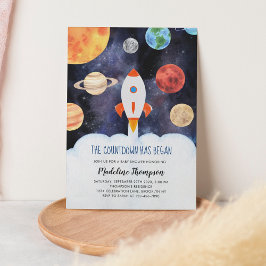Modern Galaxy Planets Ruimteraket Baby shower Kaart