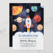 Modern Galaxy Planets Space Rocket Baby Shower Kaart (Voorkant / Achterkant)