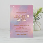 Modern Galaxy Roos Gold Bat Mitzvah Folie Folie Uitnodiging (Staand Voorkant)