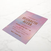 Modern Galaxy Roos Gold Bat Mitzvah Folie Uitnodiging (Gedraaid)
