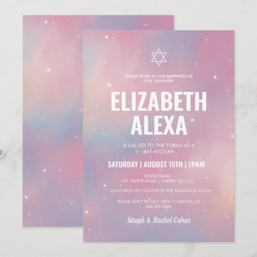 Modern Galaxy Star van David Bat Mitzvah Kaart (Voorkant / Achterkant)