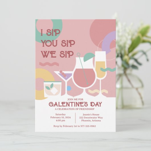 Modern Galentine's Day Party Uitnodiging (Staand voorkant)