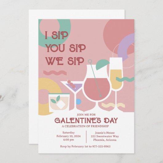 Modern Galentine's Day Party Uitnodiging (Voorkant / Achterkant)