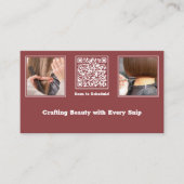 Modern Gallery QR Hair Stylist Burgundy & White  Visitekaartje (Voorkant)
