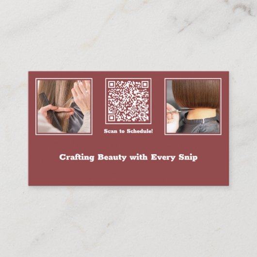 Modern Gallery QR Hair Stylist Burgundy & White  Visitekaartje (Voorkant)