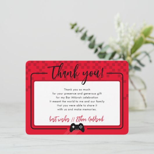 MODERN GAMING BEDANKT Bar Mitzvah rood zwart (Staand voorkant)