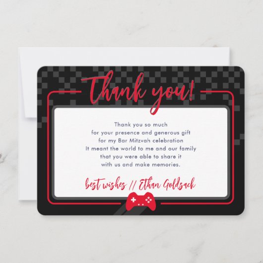 MODERN GAMING BEDANKT Bar Mitzvah zwart rood (Voorkant)