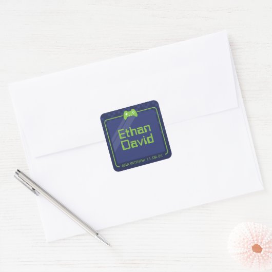 MODERN GAMING trendy marine blauw neon groen Vierkante Sticker (Envelop)