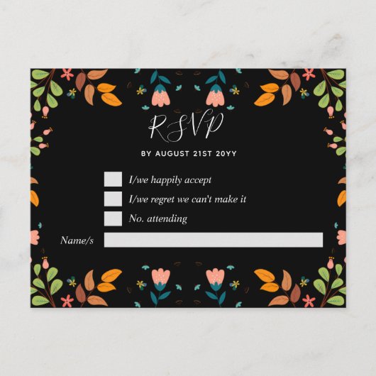 Modern Garden Fall bladeren Black RSVP Briefkaart (Voorkant)