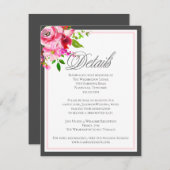 Modern Garden Flower Wedding Details Grijs Informatiekaartje (Voorkant / Achterkant)