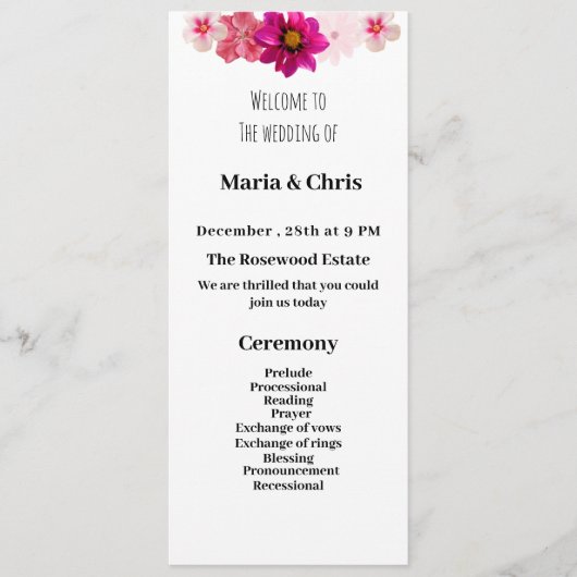 Modern Garden Romance huwelijksprogramma Programmakaart (Voorkant)