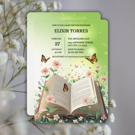 Modern Garden Storybook Floral Baby shower Kaart