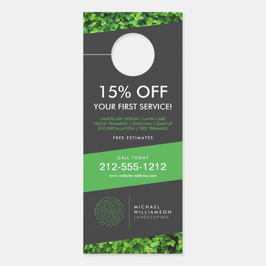 Modern Gardener Landscaping Shrub Logo Donkergrijs Deurhanger (Voorkant)