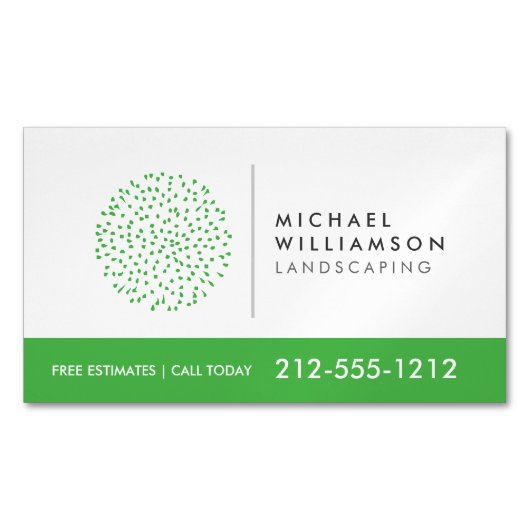 Modern Gardener Landscaping Shrub Logo op White Magnetisch Visitekaartje (Voorkant)