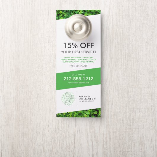 Modern Gardener Landscaping Shrub Logo White Deurhanger (Op knop)