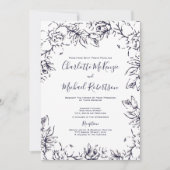 Modern, Gardenia Floral, Navy, Blush, bruiloft Kaart (Voorkant)