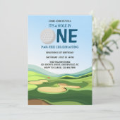 Modern gat in een golfjongen 1e verjaardagsfeestje kaart (Staand voorkant)