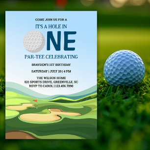 Modern gat in een golfjongen 1e verjaardagsfeestje kaart