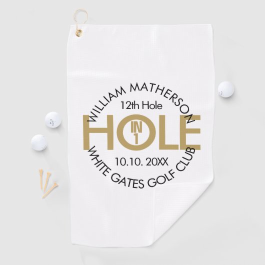 Modern gat in één zwart en goud golfhanddoek (Insitu)