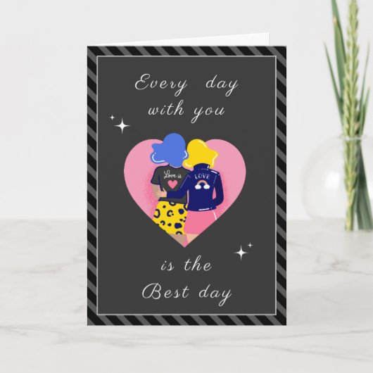 Modern Gay Couple LGBTQ Valentijnsdag Cute Gray Feestdagen Kaart (Voorkant)