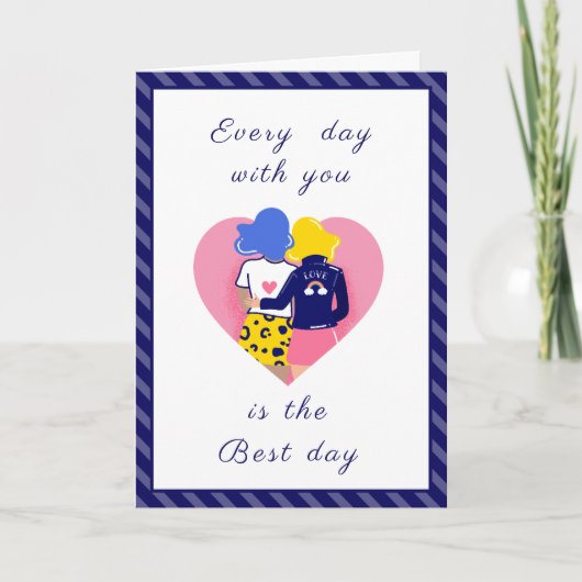 Modern Gay Couple LGBTQ Valentijnsdag Cute Paars Feestdagen Kaart (Voorkant)