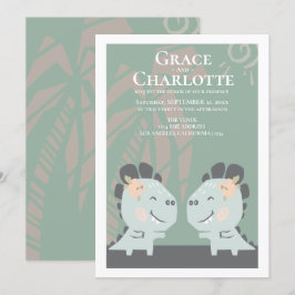 Modern Gay Dinosaur Two Brides Wedding Kaart