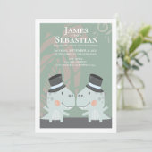 Modern Gay Dinosaur Two Groom Wedding Kaart (Staand voorkant)