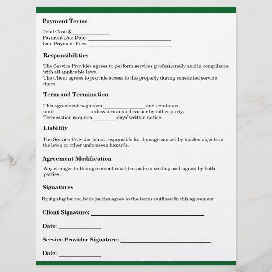 Modern gazon zorg overeenkomst vorm Sjabloon Flyer (Achterkant)