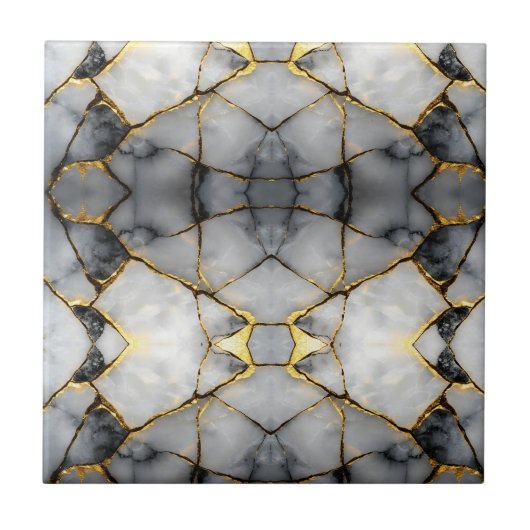 Modern gebarsten goud wit & zwart marmer tegeltje (Voorkant)