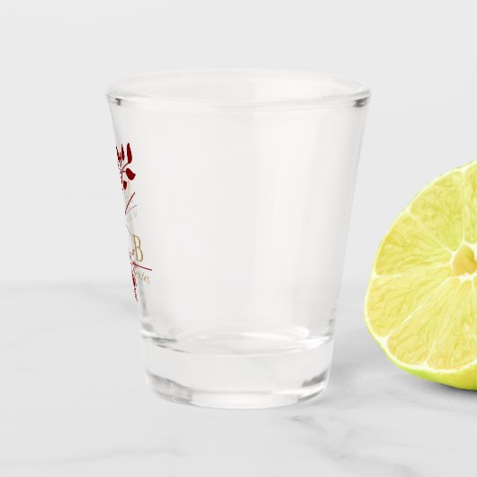 Modern Gebladerd Koppel Monogram Huwelijksgunst Shot Glas