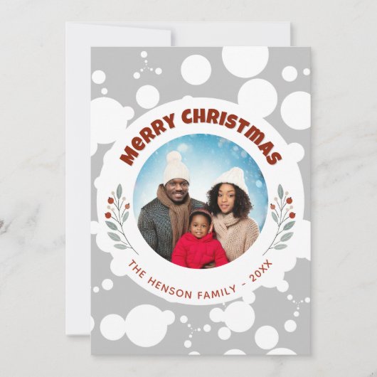 Modern gebladerte Kerstmis Familiefoto Feestdagenkaart (Voorkant)