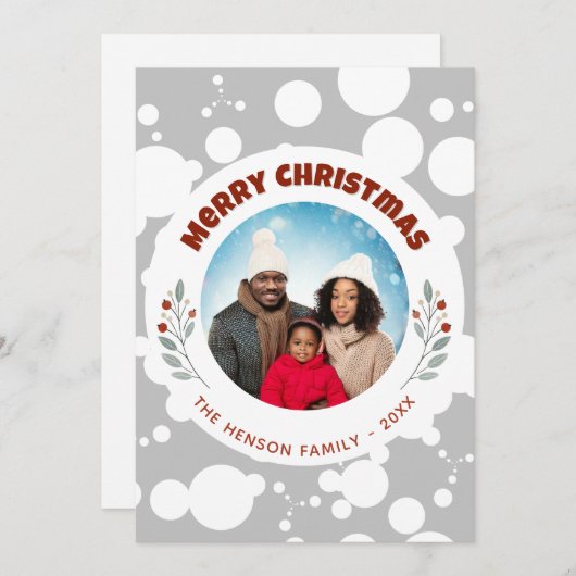 Modern gebladerte Kerstmis Familiefoto Feestdagenkaart (Voorkant / Achterkant)