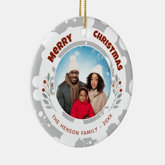 Modern gebladerte Kerstmis Familiefoto Keramisch Ornament (Rechts)