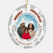 Modern gebladerte Kerstmis Familiefoto Keramisch Ornament (Links)