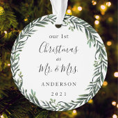 Modern gebladerte krans eerste kerst als Mr. Mrs. Ornament